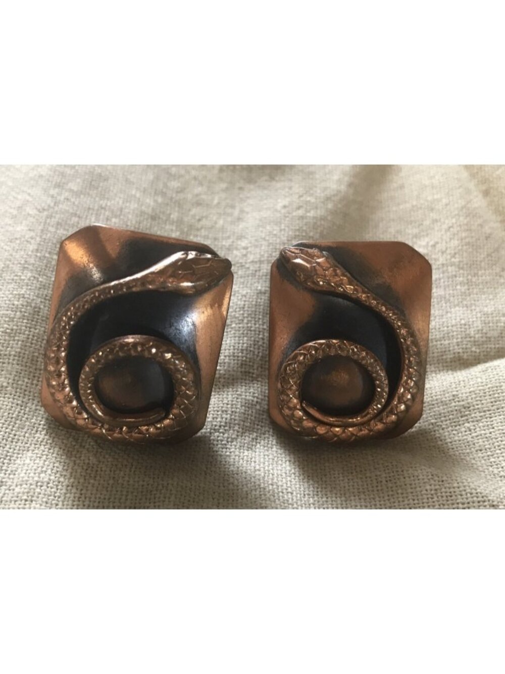 RARE Whiting & Davis Snake Clip-On Earrings Copper Coiled Serpents Vintage